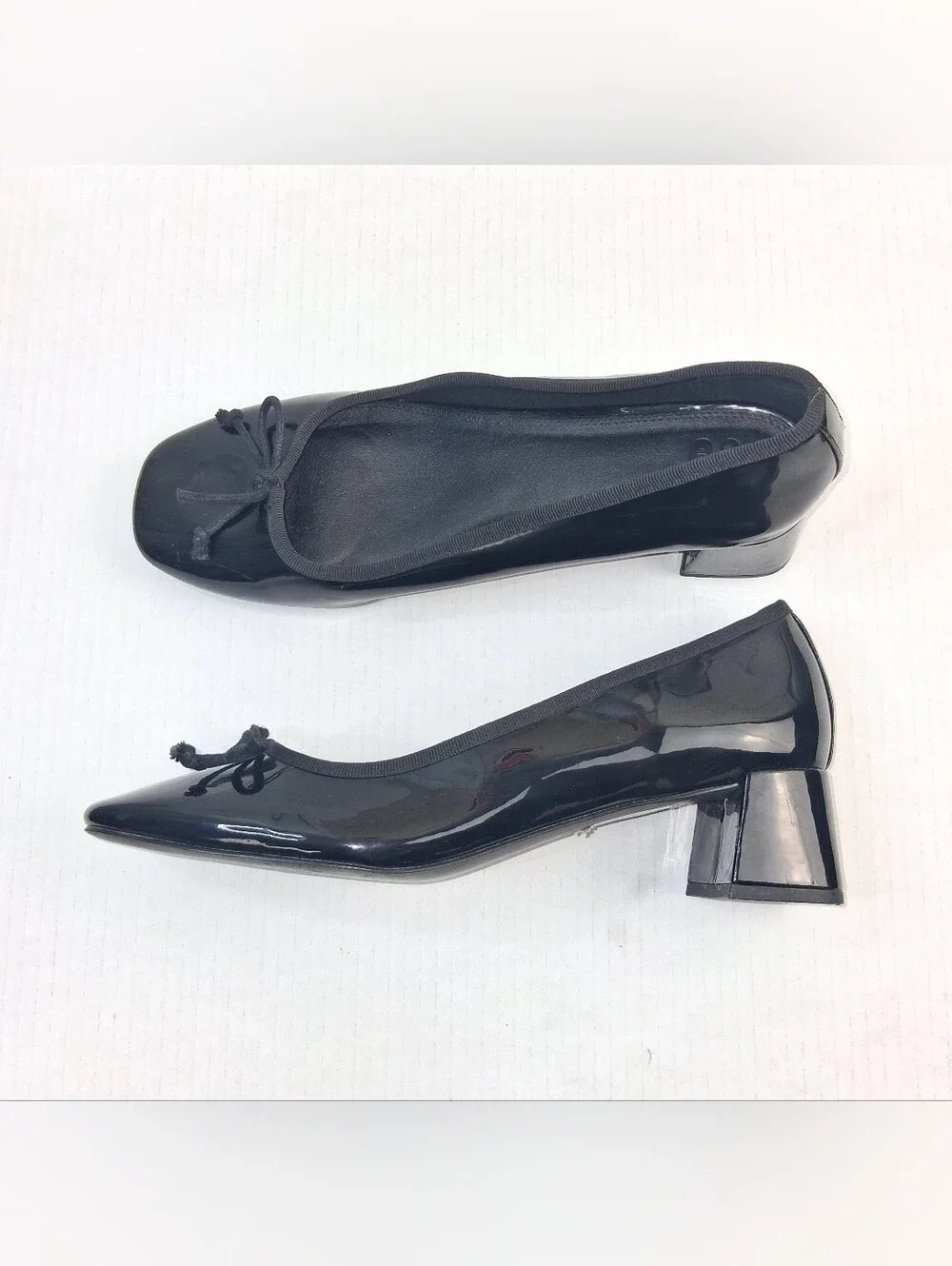 ASOS Design Steffie Black Patent Mid Heel Pumps with Bow